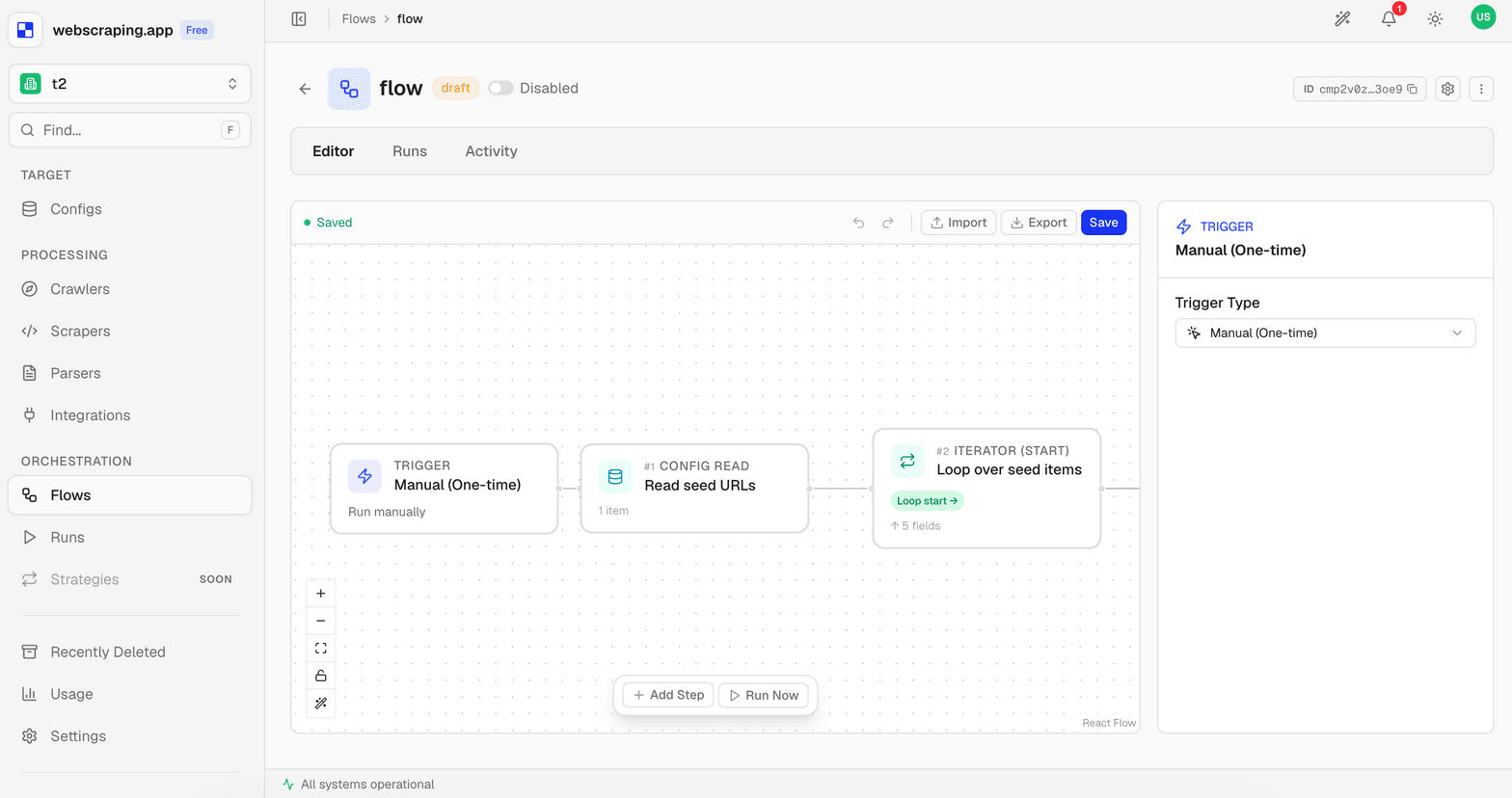 Webscraping.app dashboard