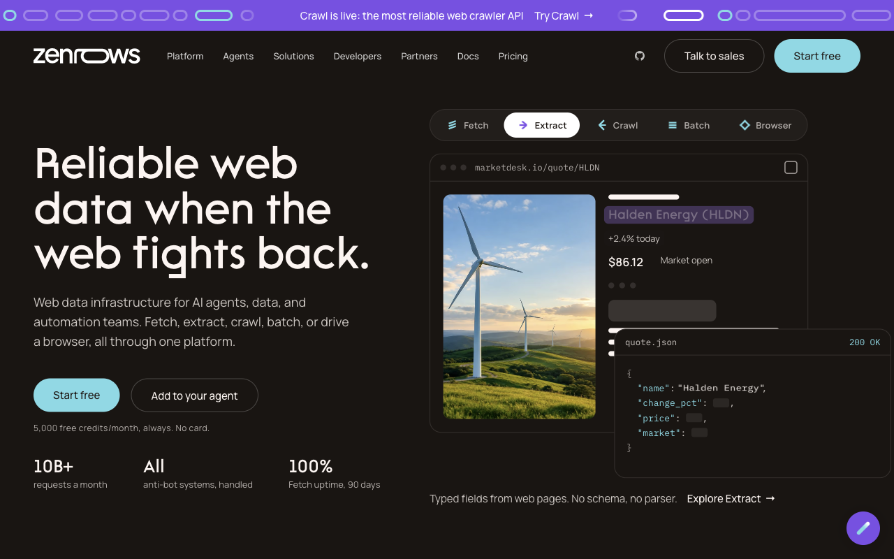 Screenshot of ZenRows website